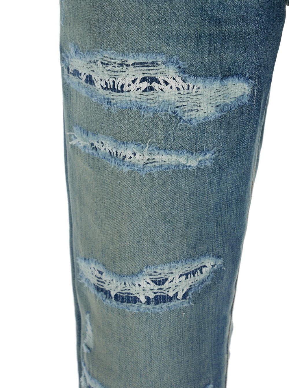 Blue Ma Quand Jeans With Ripped Details On The Front And Logo Patch Rear Denim Man Blu