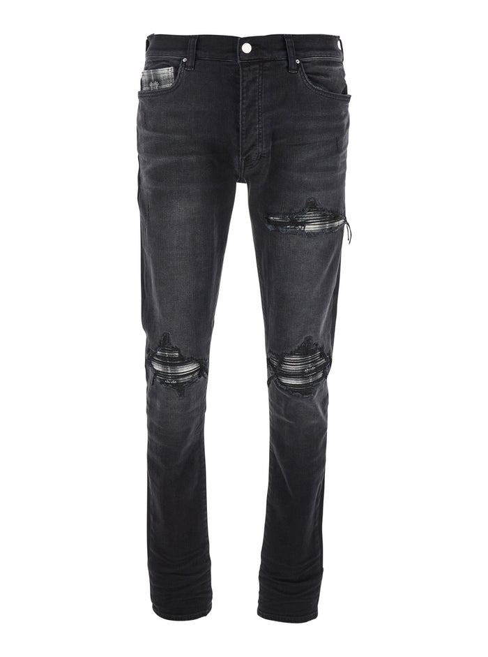 Ma Quad Plais Mx1 Black Jeans With Ripped Details On The Front And Decorative Patches Denim Man