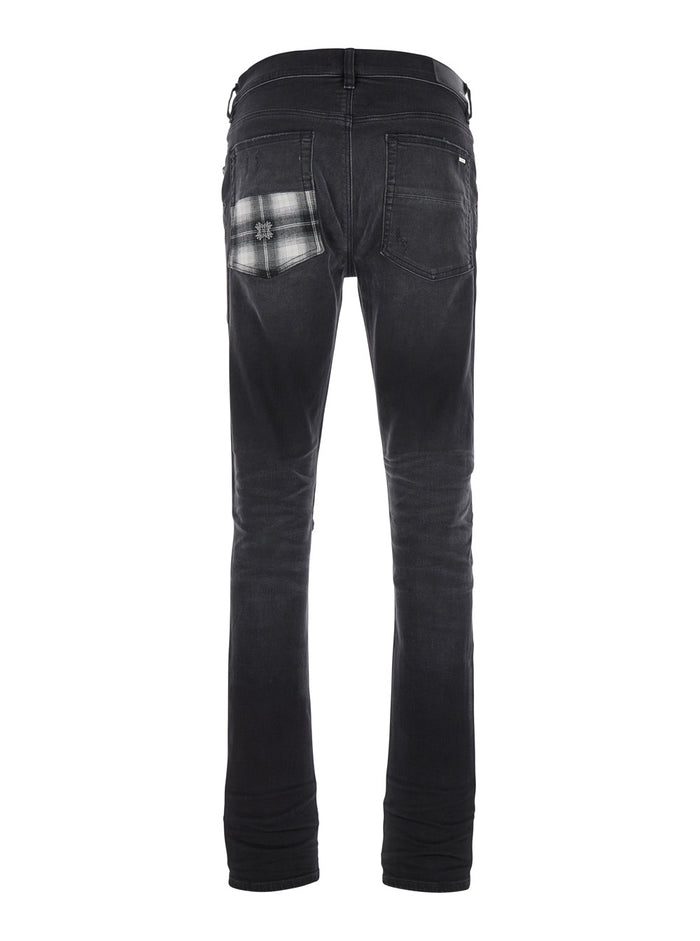 Ma Quad Plais Mx1 Black Jeans With Ripped Details On The Front And Decorative Patches Denim Man