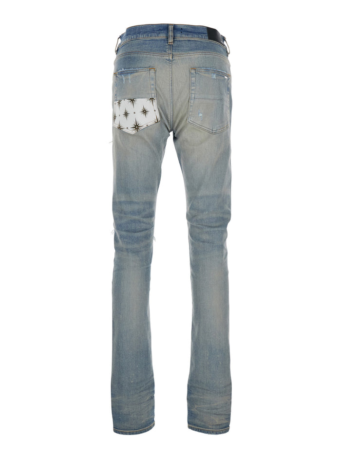 Light Blue Jeans With Ribbed Details On The Front And Logo Patch Rear Denim Man