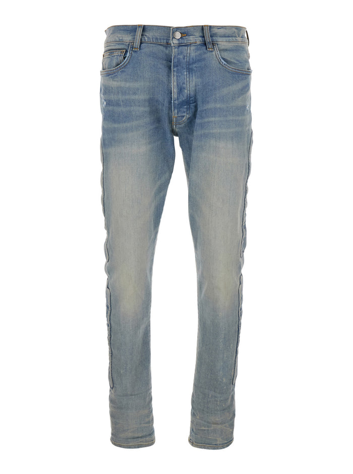 3d Bones Light Blue Jeans With Detail On The Side And Logo Lettering Rear Denim Man