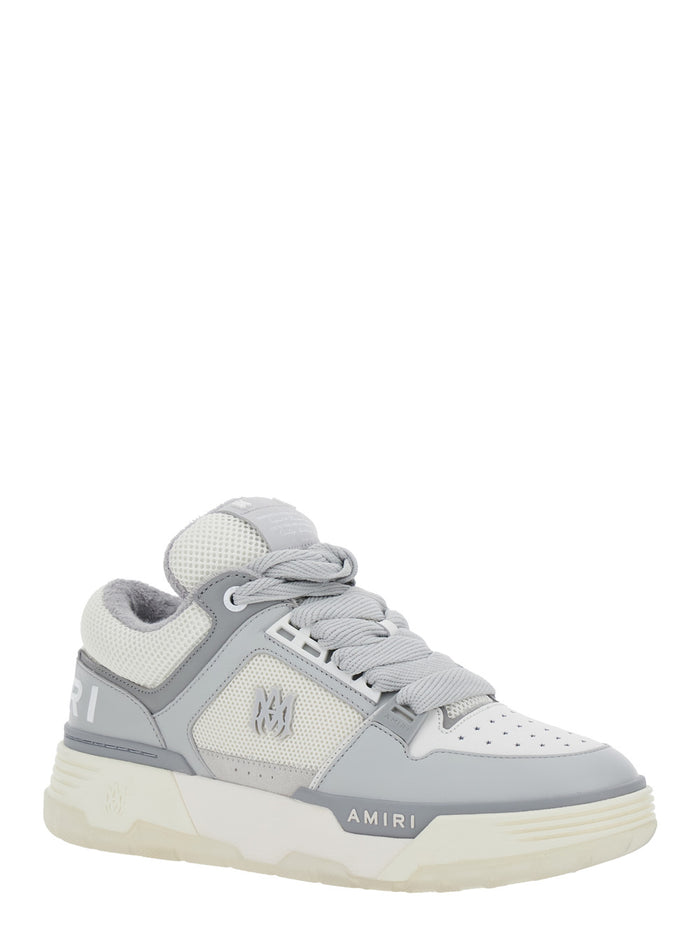 Grey Low Top Sneakers With Logo Detail Tech Fabric And Leather Man Calf
