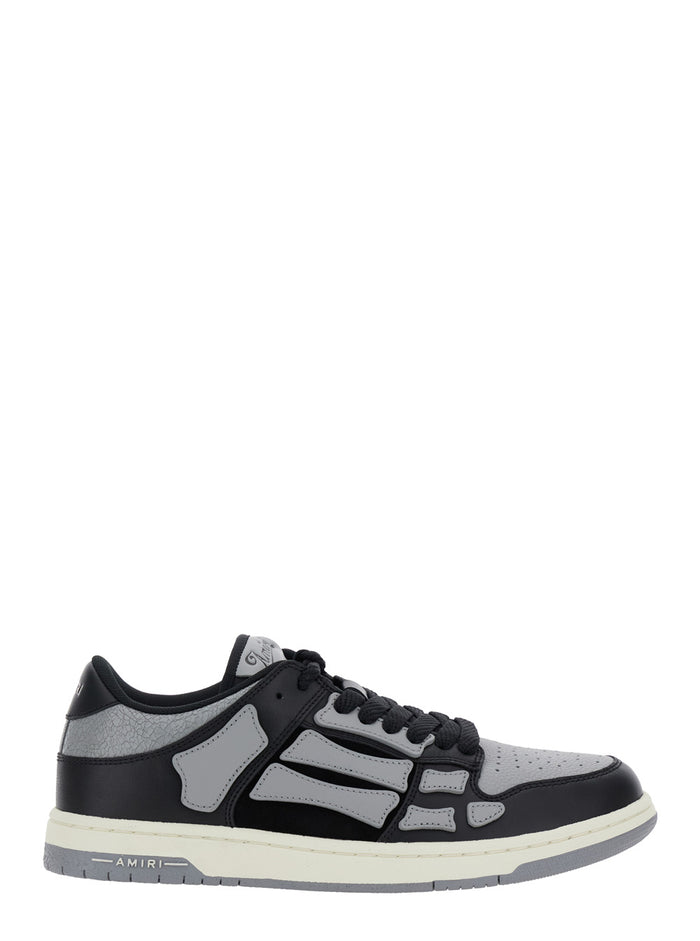 Skel Top Low Black Sneakers With Skeleton Patch Leather Man Cow