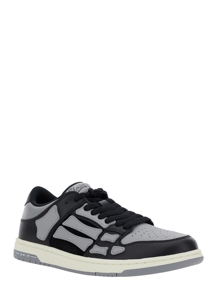 Skel Top Low Black Sneakers With Skeleton Patch Leather Man Cow