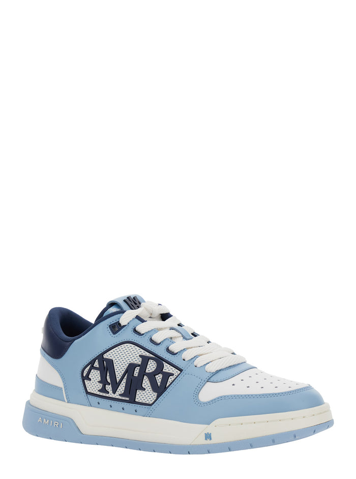 Light Blue Low Top Sneakers With Contrasting Logo Lettering Cotton Man Cow