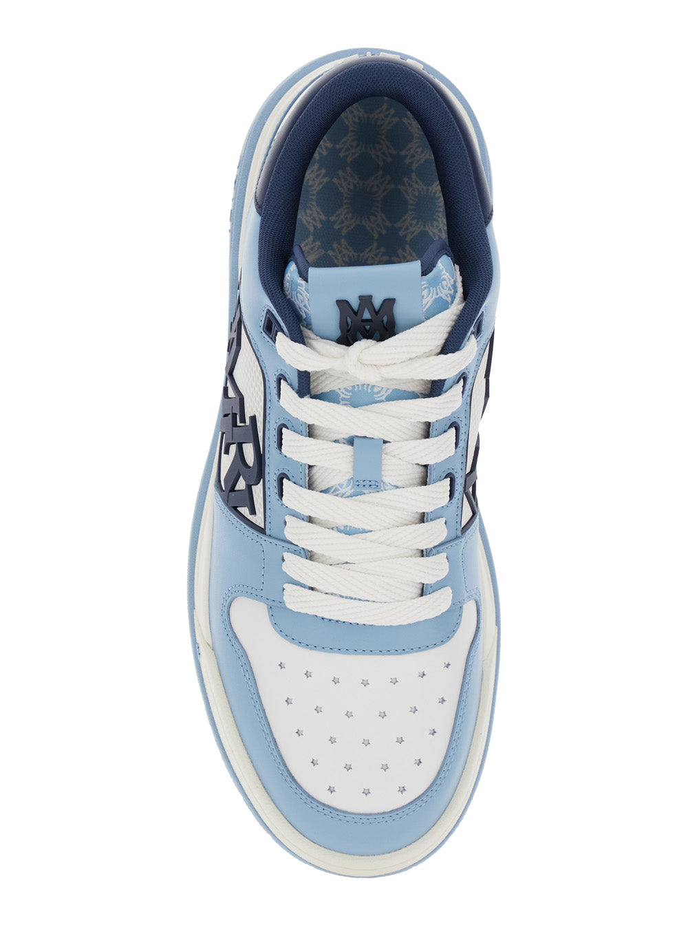 Light Blue Low Top Sneakers With Contrasting Logo Lettering Cotton Man Cow