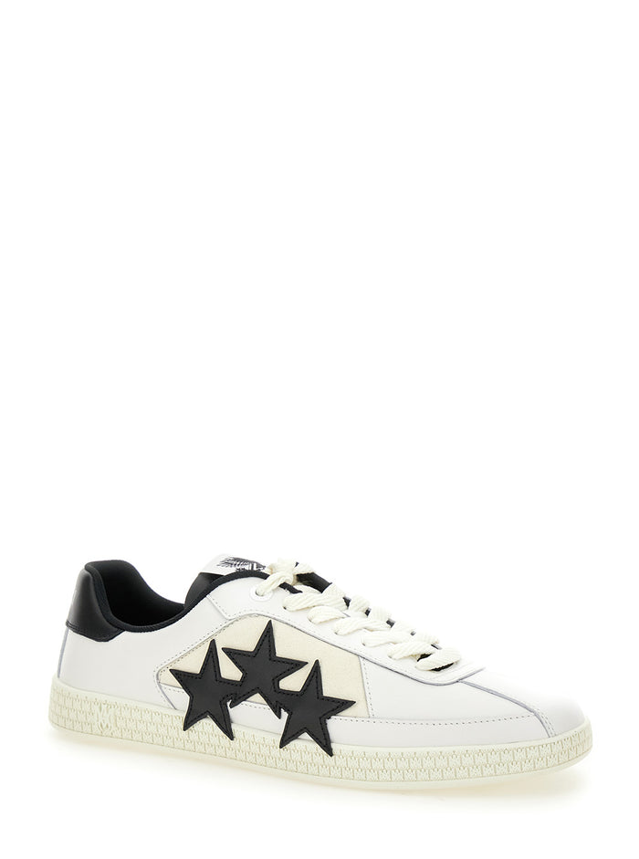 Pacific Low Top Sneakers With Star Patch On The Side And Logo Tongue Leather Man White/black Cow