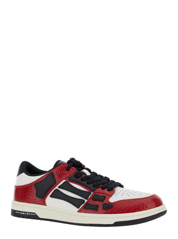 Skel Top Low Red Sneakers With Skeleton Patch Leather Man Cow