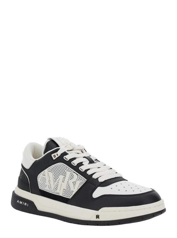 Ma Quand Black And White Low Top Sneakers With Logo Patch On The Tongue Lettering Side Leather Man White/black Calf