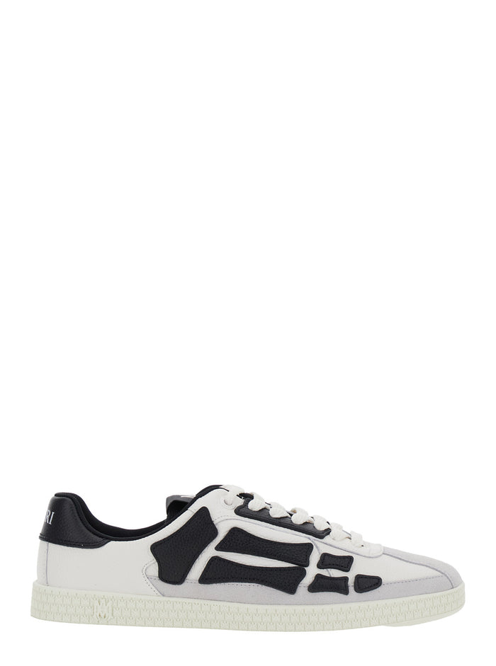Pacific Bones White And Black Sneakers With Contrasting Side Patches Logo Patch On The Tongue Leather Man White/black Calf