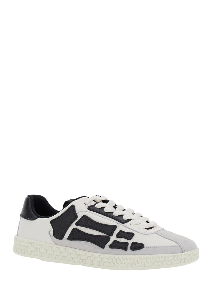 Pacific Bones White And Black Sneakers With Contrasting Side Patches Logo Patch On The Tongue Leather Man White/black Calf