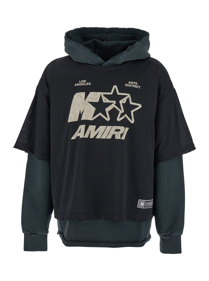 Black Hoodie With Maxi Logo Print On The Front Cotton Man Sweatshirts