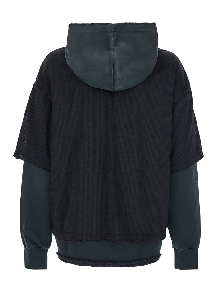 Black Hoodie With Maxi Logo Print On The Front Cotton Man Sweatshirts