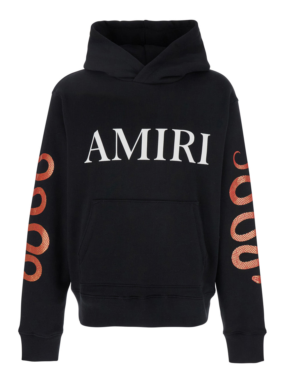 Black Hoodie With Maxi Logo Lettering On The Front And Snake Print Sleeves Cotton Man Sweatshirts