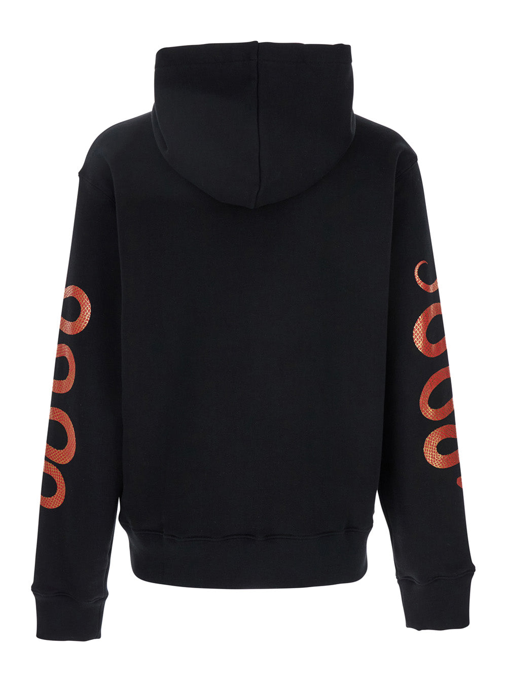Black Hoodie With Maxi Logo Lettering On The Front And Snake Print Sleeves Cotton Man Sweatshirts