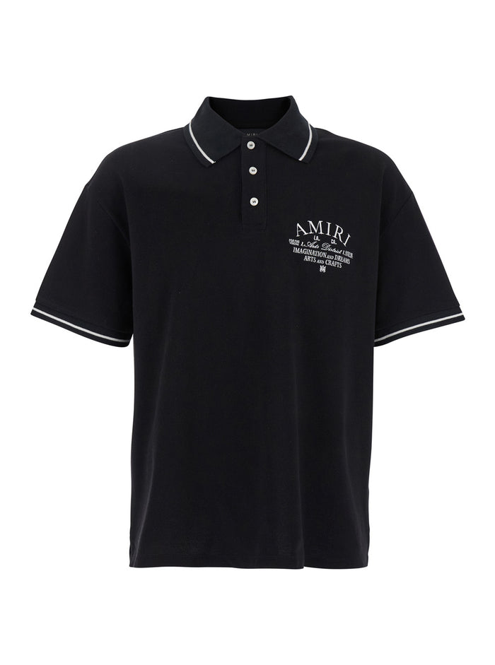Black Polo Shirt With Classic Collar And Logo Embroidery On Front Rear Cotton Man Tshirts