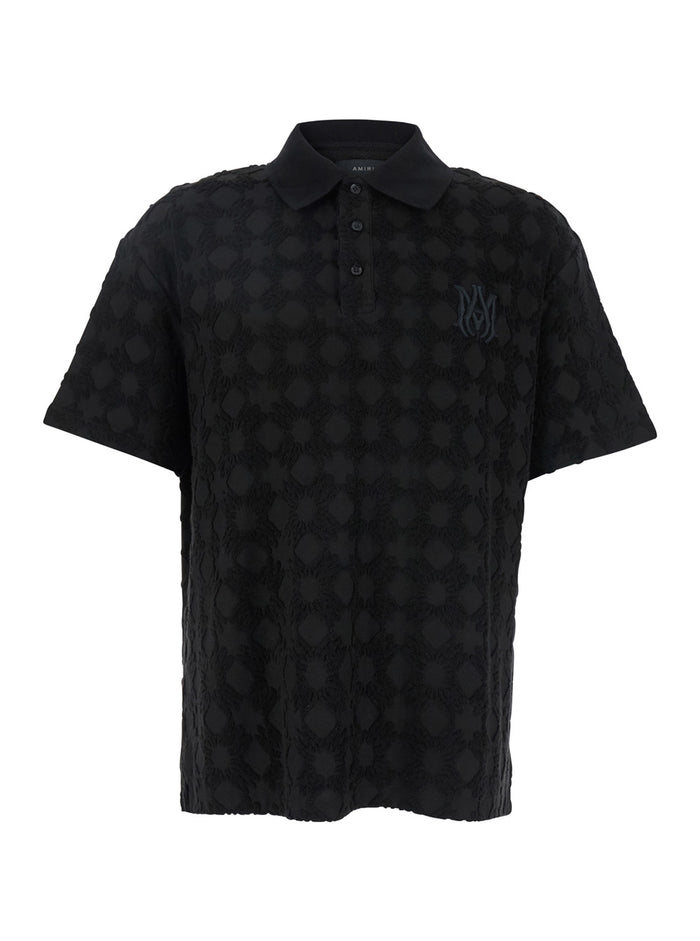 Ma Quad Black Polo With All-Over Motif And Logo Detail On The Chest Cotton Blend Man Coton Polyamide Tshirts Shirts