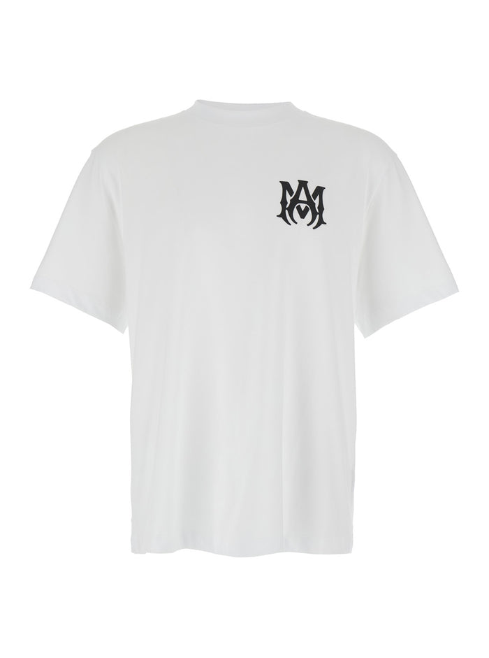 White Crewneck T-Shirt With Logo Print On The Front And Lettering Rear Cotton Man Tshirts Polo Shirts