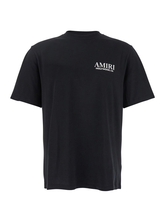 Stacked Bones Black Crewneck T-Shirt With Logo Lettering On The Front And Maxi Print Rear Cotton Man Tshirts Polo Shirts