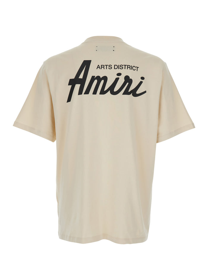 City Beige Crewneck T-Shirt With Logo Detail On The Front And Maxi Print Rear Cotton Man Tshirts Polo Shirts
