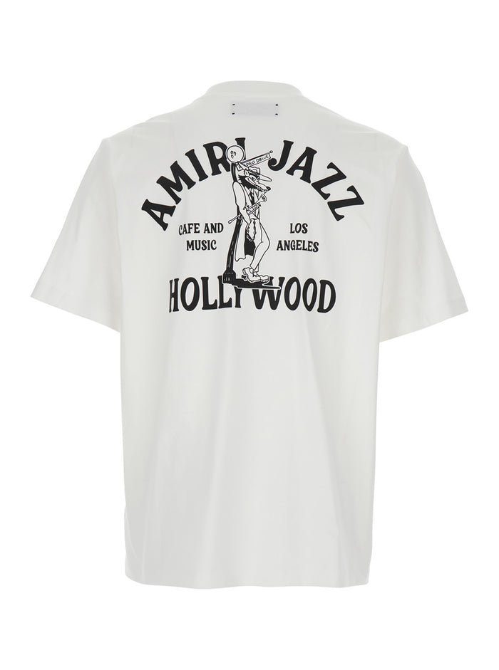 Jazz Wolf White Crewneck T-Shirt With Logo Lettering On The Front And Maxi Print Rear Cotton Man Tshirts Polo Shirts