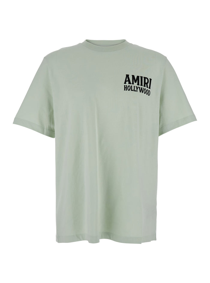 Jazz Wolf Green Crewneck T-Shirt With Logo Lettering On The Front And Maxi Print Rear Cotton Man Tshirts Polo Shirts