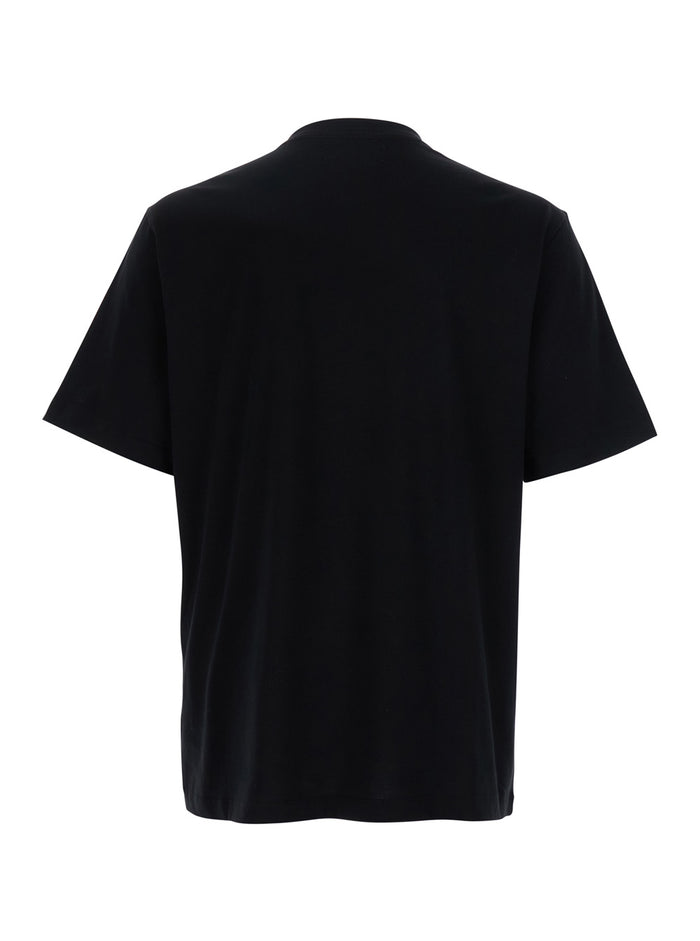 Script Black Crewneck T-Shirt With Maxi Logo Print On The Front Cotton Man Tshirts And Polo Shirts