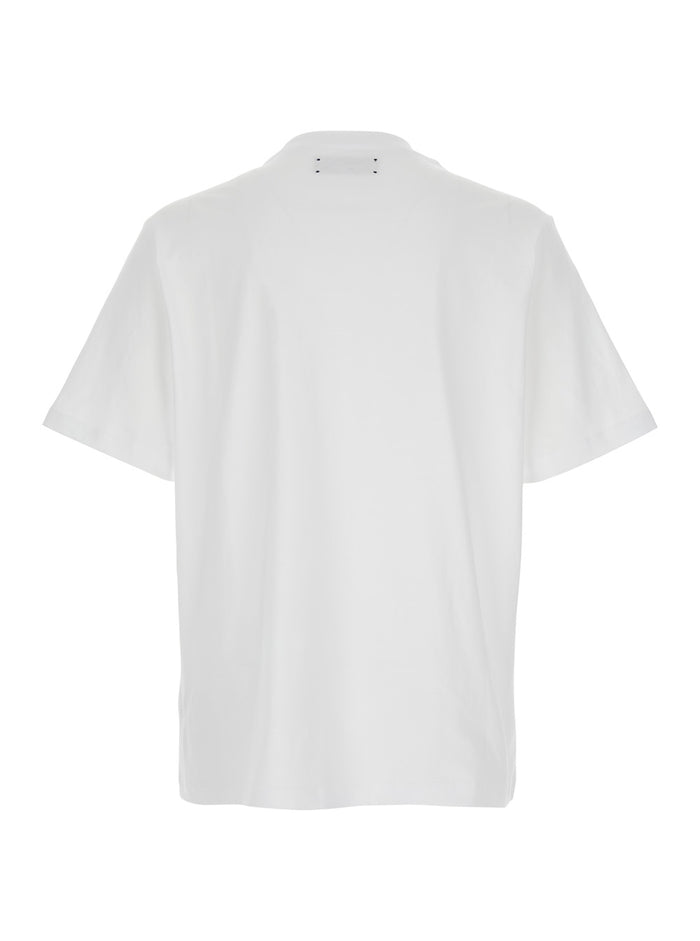 Script White Crewneck T-Shirt With Maxi Logo Print On The Front Cotton Man Tshirts And Polo Shirts