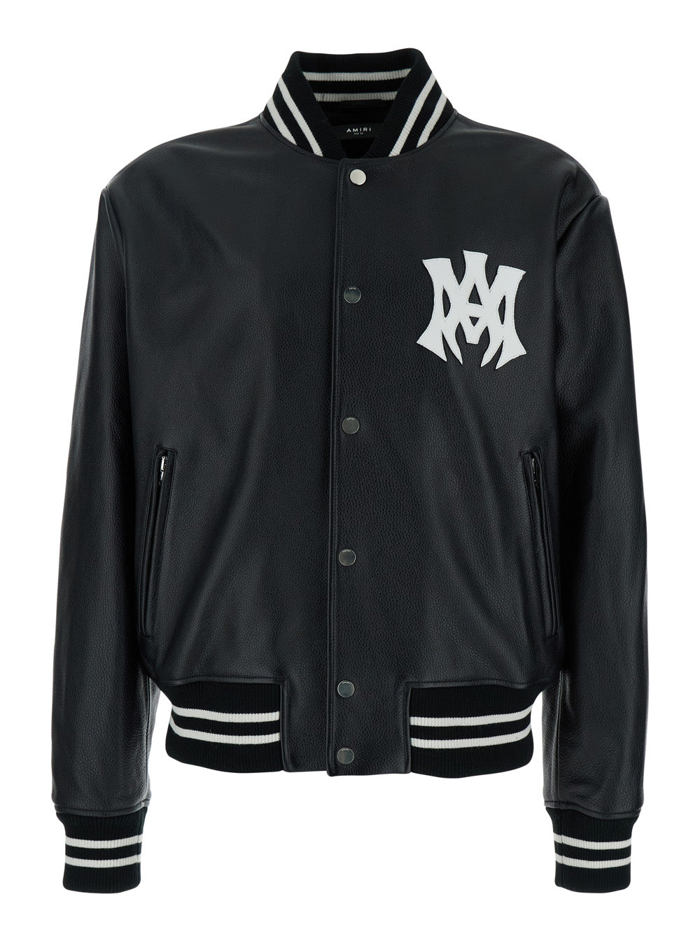 Ma Hollywood Black Bomber Jacket With Logo Print On The Front And Maxi Rear Leather Man