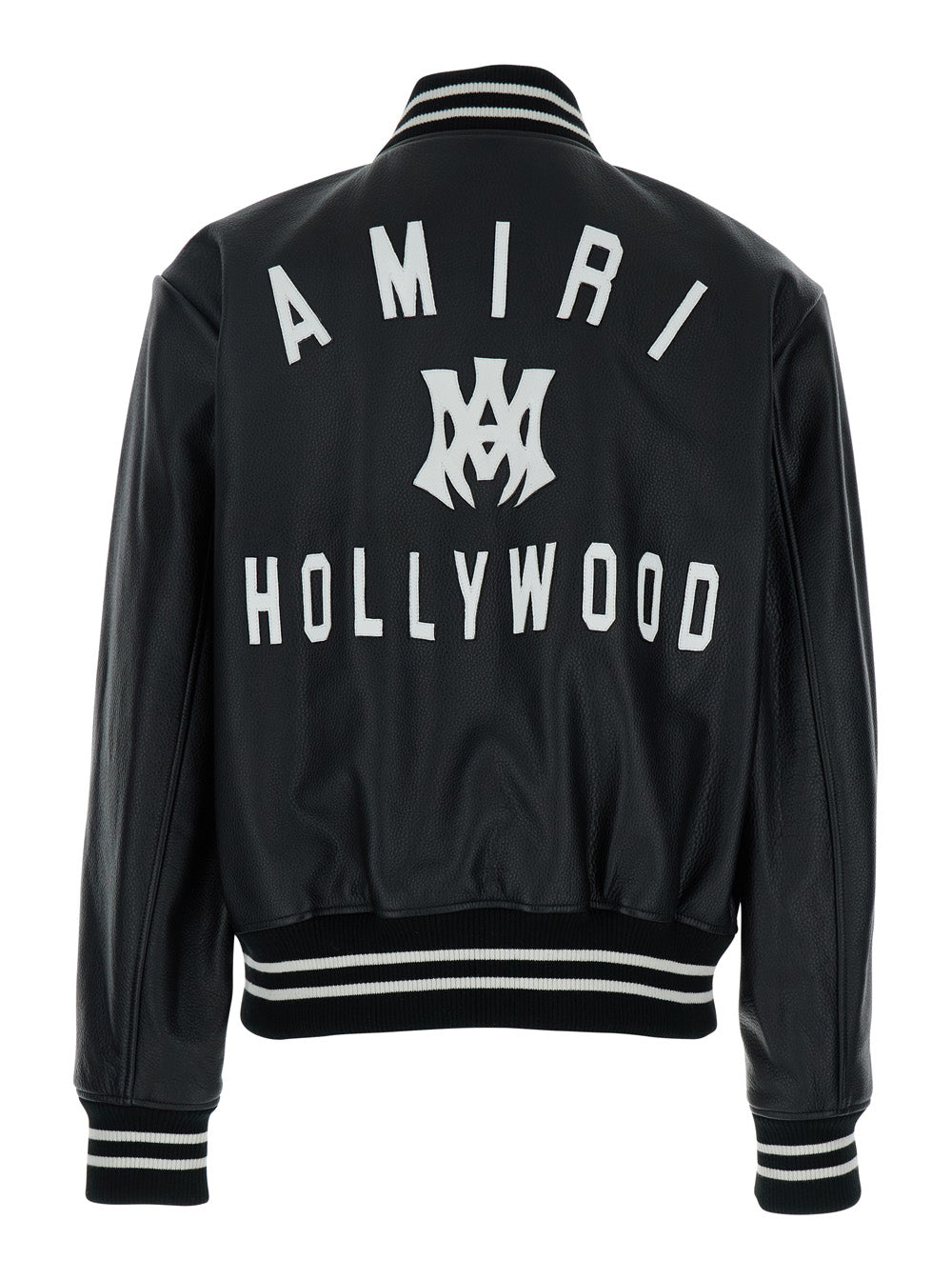 Ma Hollywood Black Bomber Jacket With Logo Print On The Front And Maxi Rear Leather Man