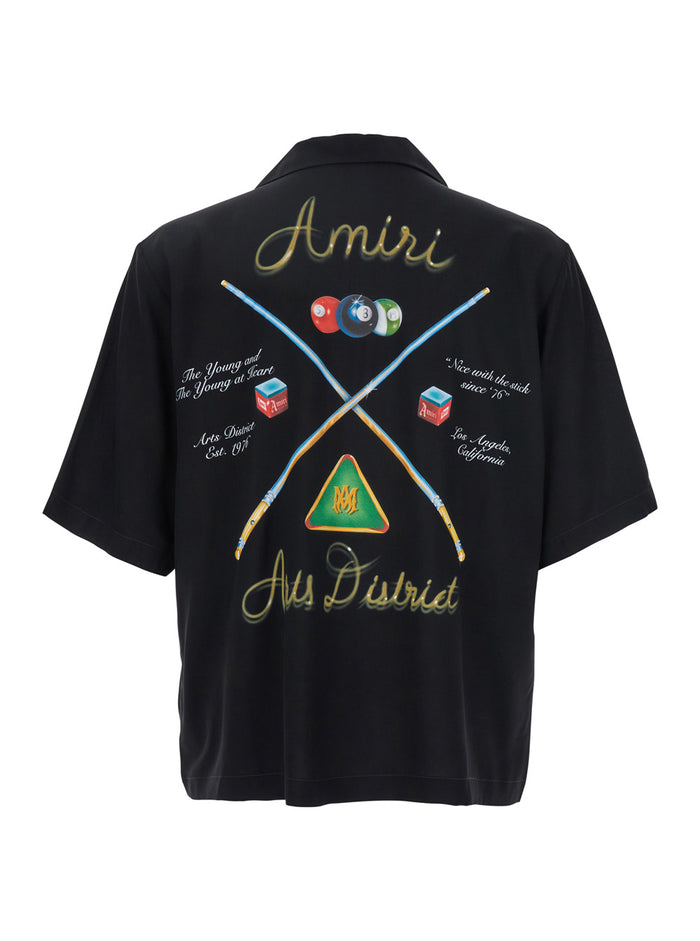 Pool Cue Black Shirt With Maxi Print On The Back Viscose Man And Blouses