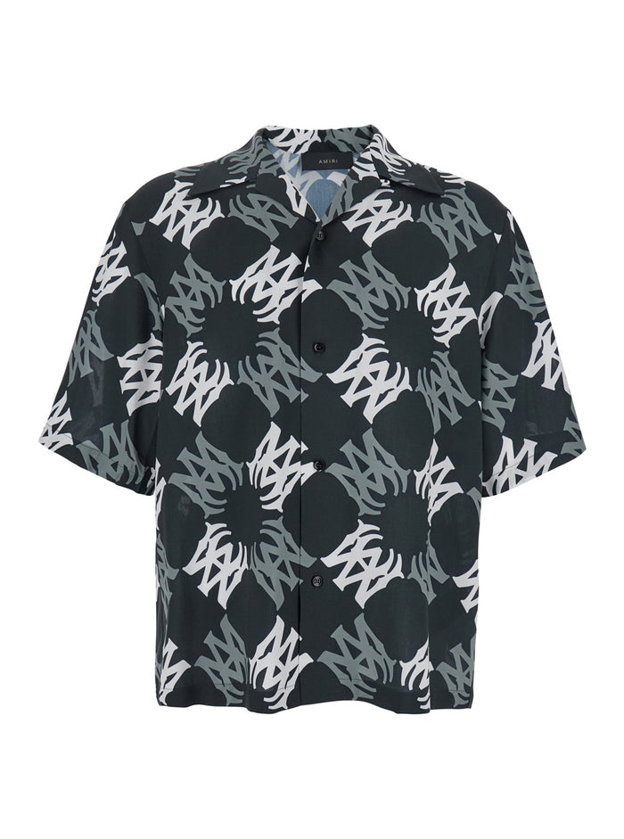 Black Shirt With All-Over Ma Quad Motif Viscose Man And Blouses