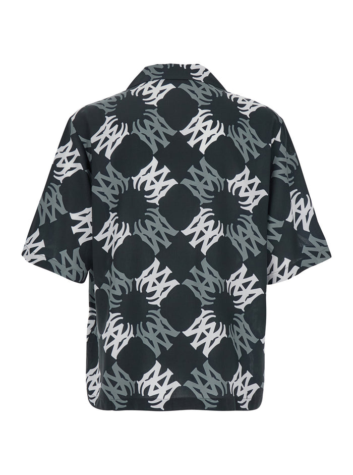 Black Shirt With All-Over Ma Quad Motif Viscose Man And Blouses