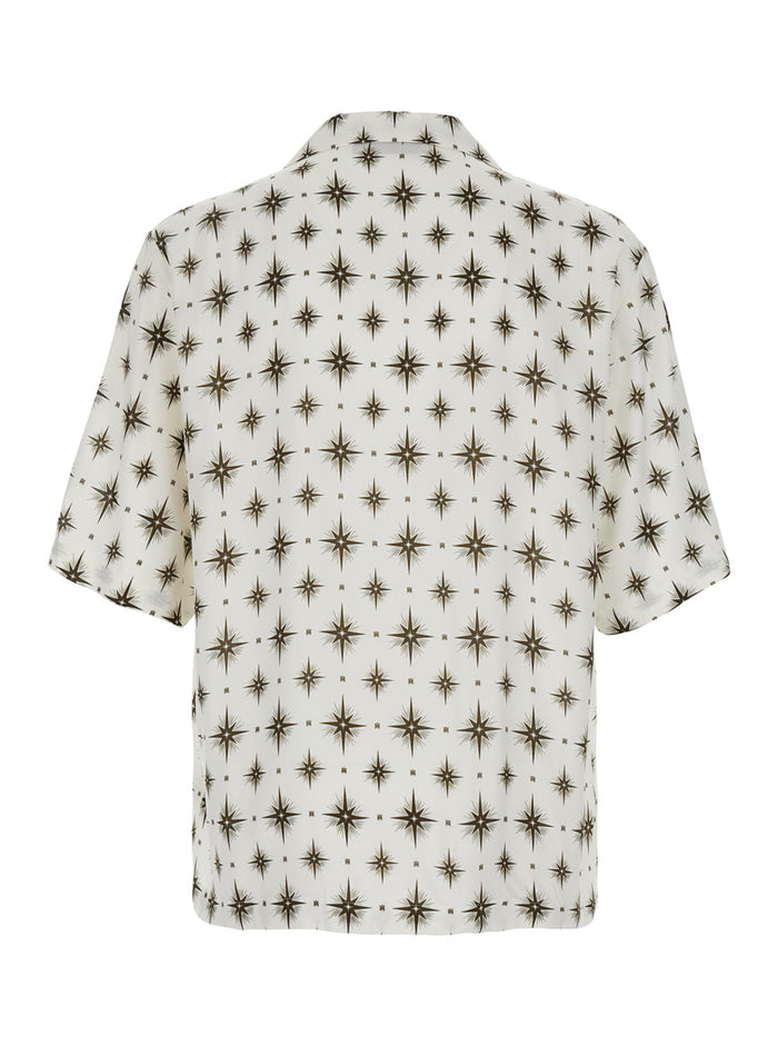 Stardust White Bowling Shirt With Cuban Collar And All-Over Print Tech Fabric Man Viscose Blouses