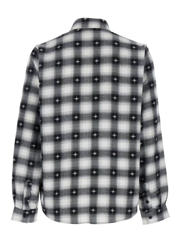 Stardust Black Shirt With Classic Collar And All-Over Check Motif Cotton Man Blouses