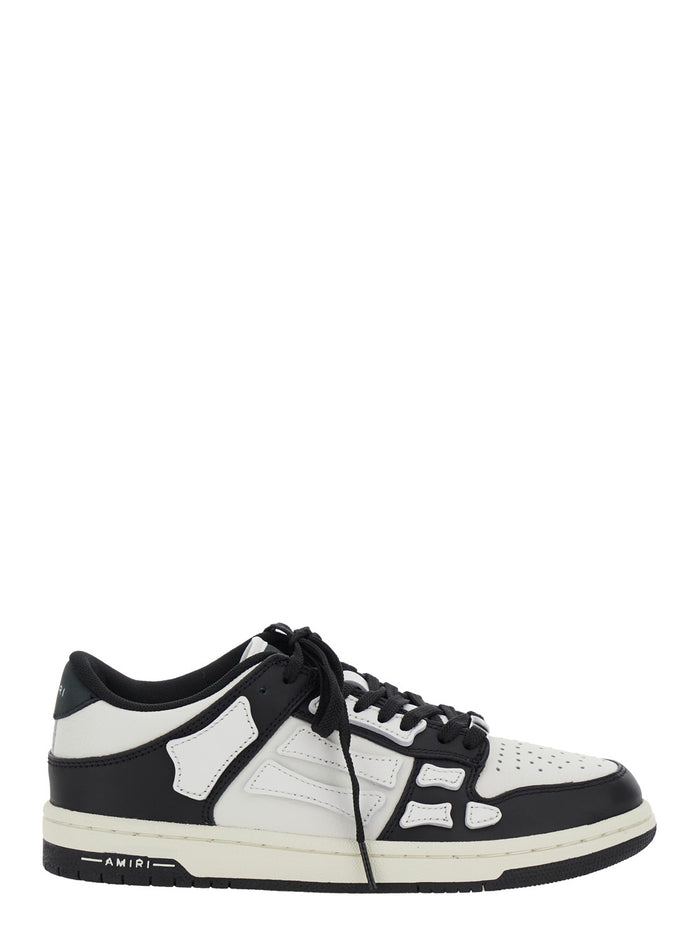 Skel Top Low Black And White Sneakers With Logo Patch On Thetongue Contrasting Details The Side Leather Woman Cow