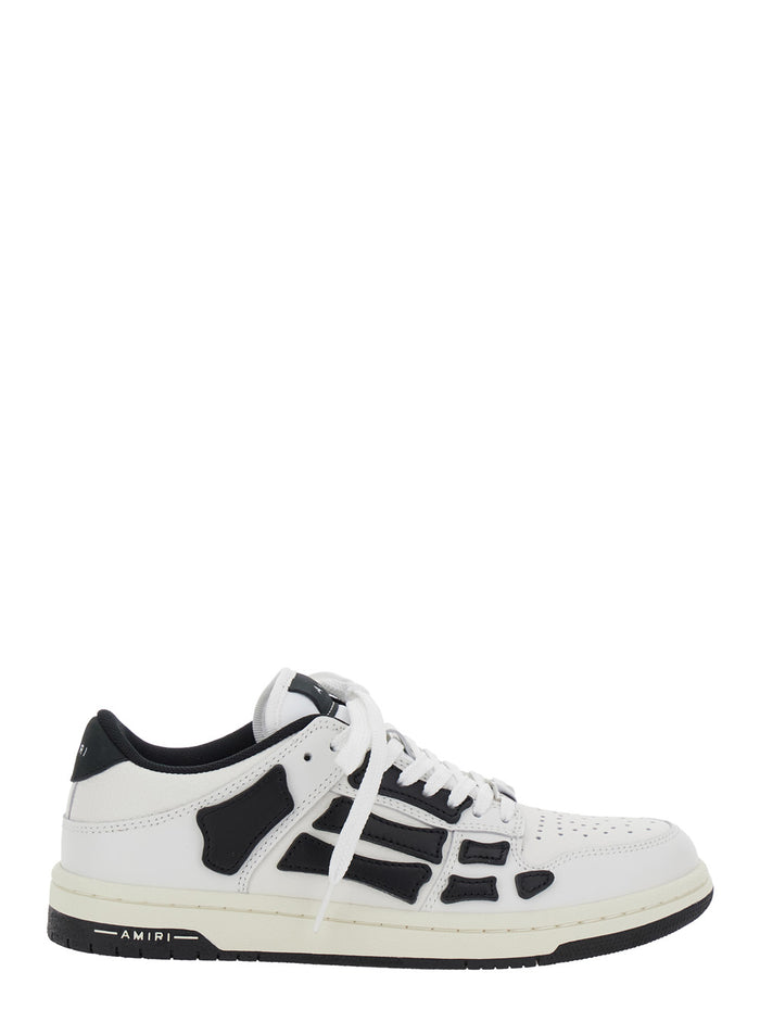 Skel Top Low White And Black Sneaker With Logo Patch On The Tongue Contrasting Details Side Leather Woman White/black Cow