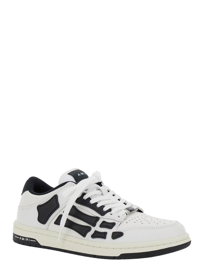 Skel Top Low White And Black Sneaker With Logo Patch On The Tongue Contrasting Details Side Leather Woman White/black Cow