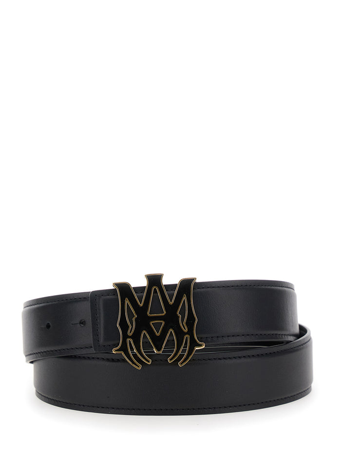 Ma Black Belt With Logo Plaque On The Front Leather Man