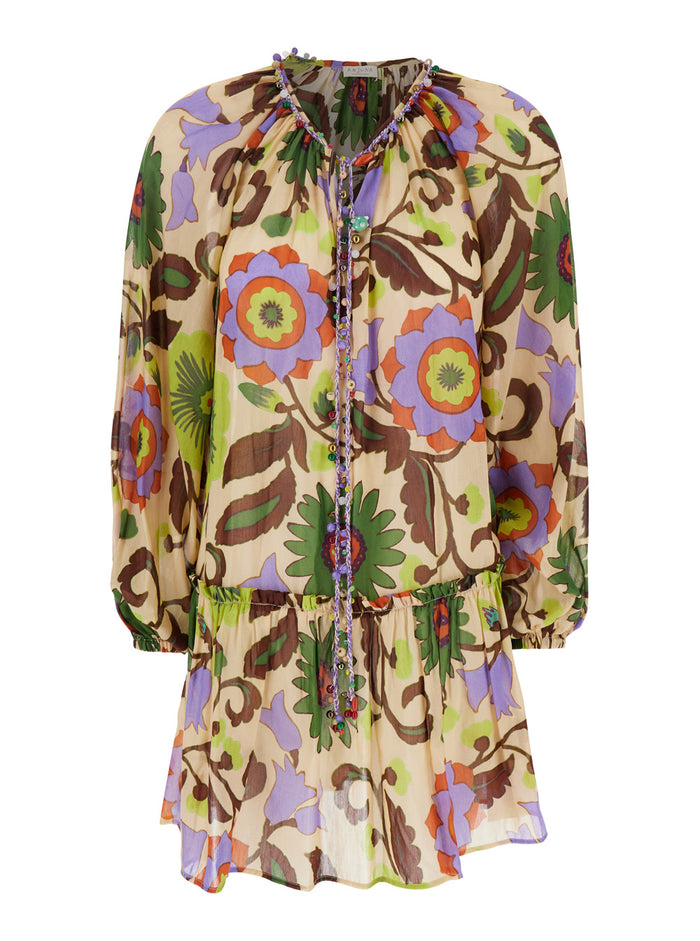 Marlene Multicolor Dress With All-Over Floral Motif Cotton And Silk Blend Woman