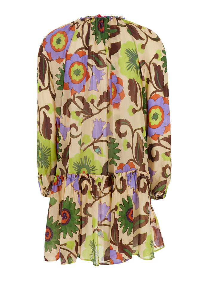 Marlene Multicolor Dress With All-Over Floral Motif Cotton And Silk Blend Woman