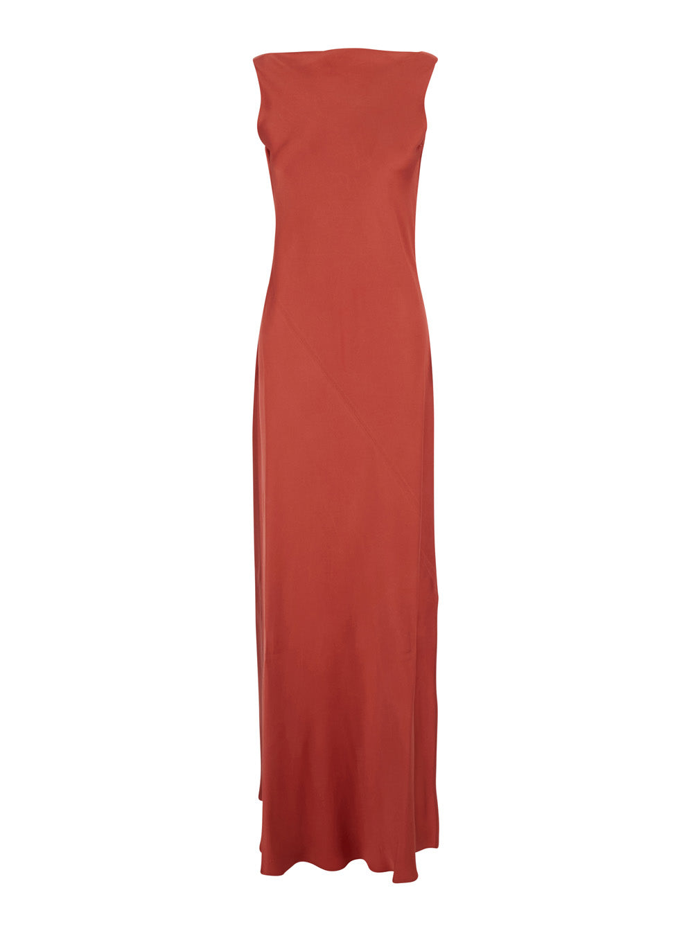 Mara Red Long Dress With Boat Neckline And Side Slit Viscose Blend Woman Acetate