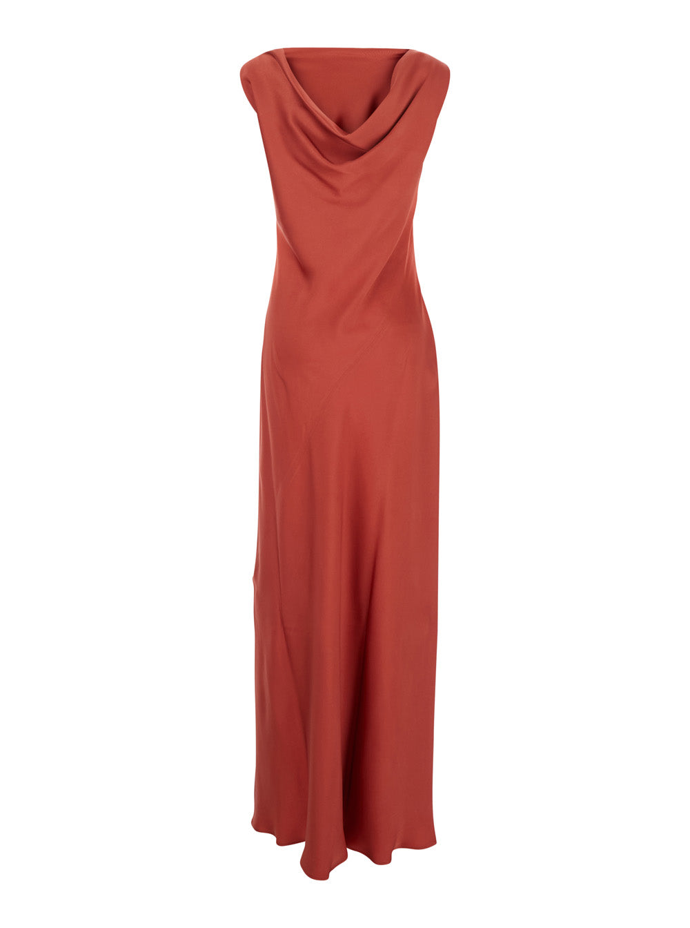 Mara Red Long Dress With Boat Neckline And Side Slit Viscose Blend Woman Acetate