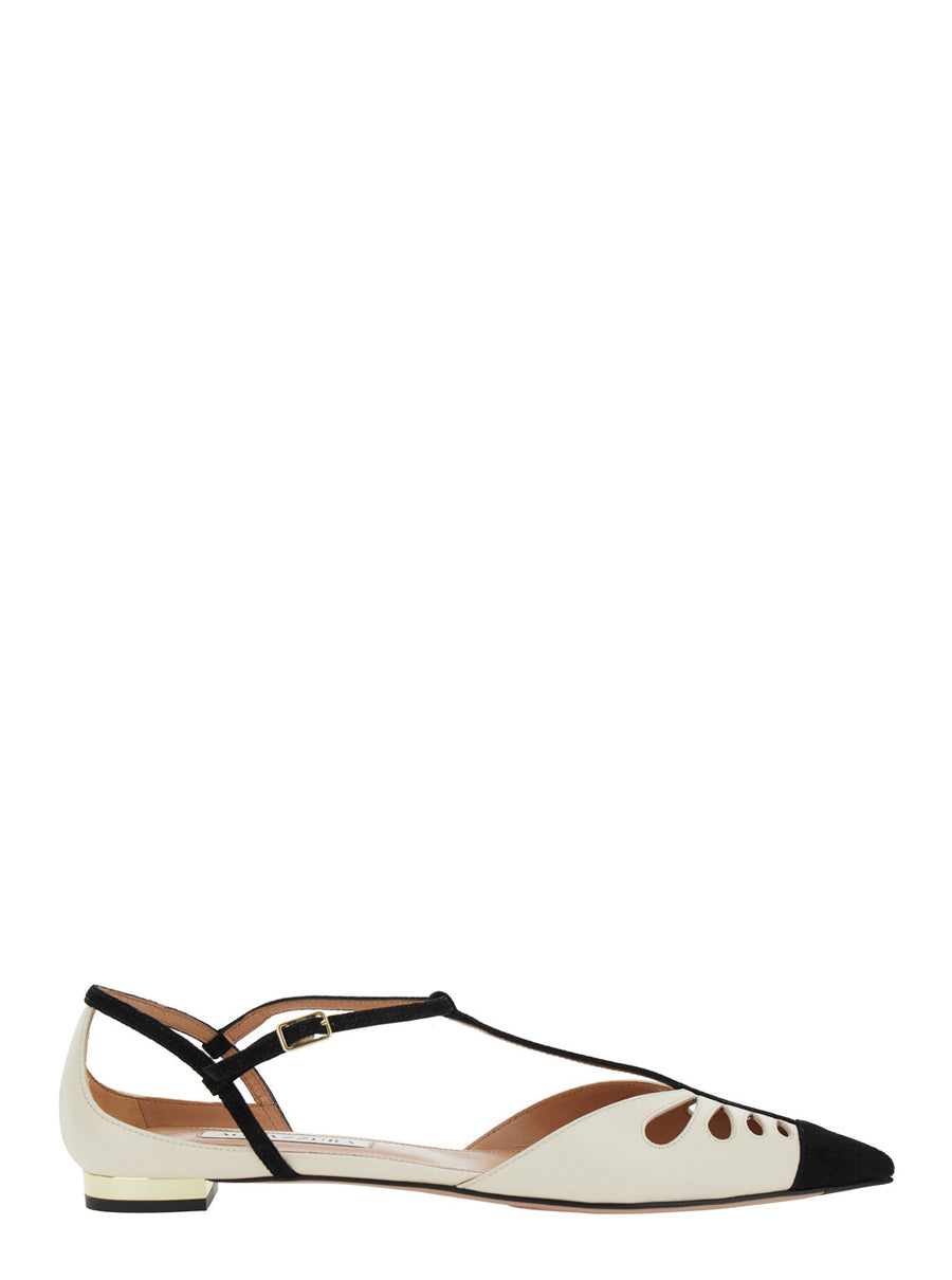 White Ballet Shoes With Cut-Out Detail Leather Ballerina