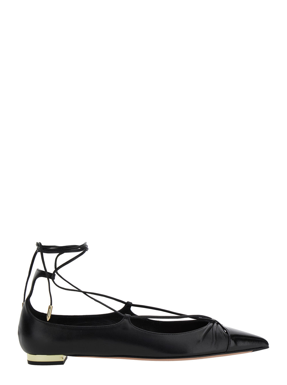 Gabi Ballet Shoes with Criss-Crossed Ankle Strap in Leather Woman Black Ballerinas