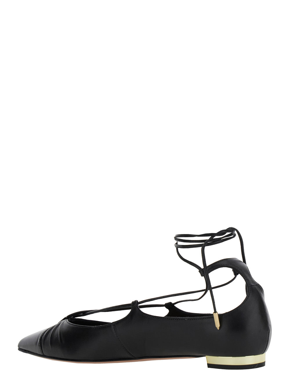 Gabi Ballet Shoes with Criss-Crossed Ankle Strap in Leather Woman Black Ballerinas