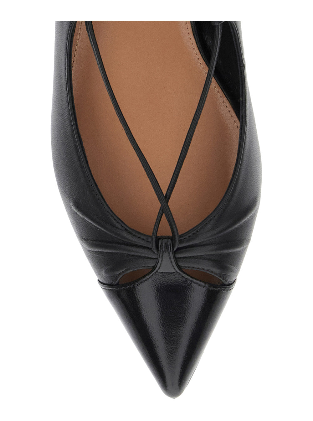 Gabi Ballet Shoes with Criss-Crossed Ankle Strap in Leather Woman Black Ballerinas