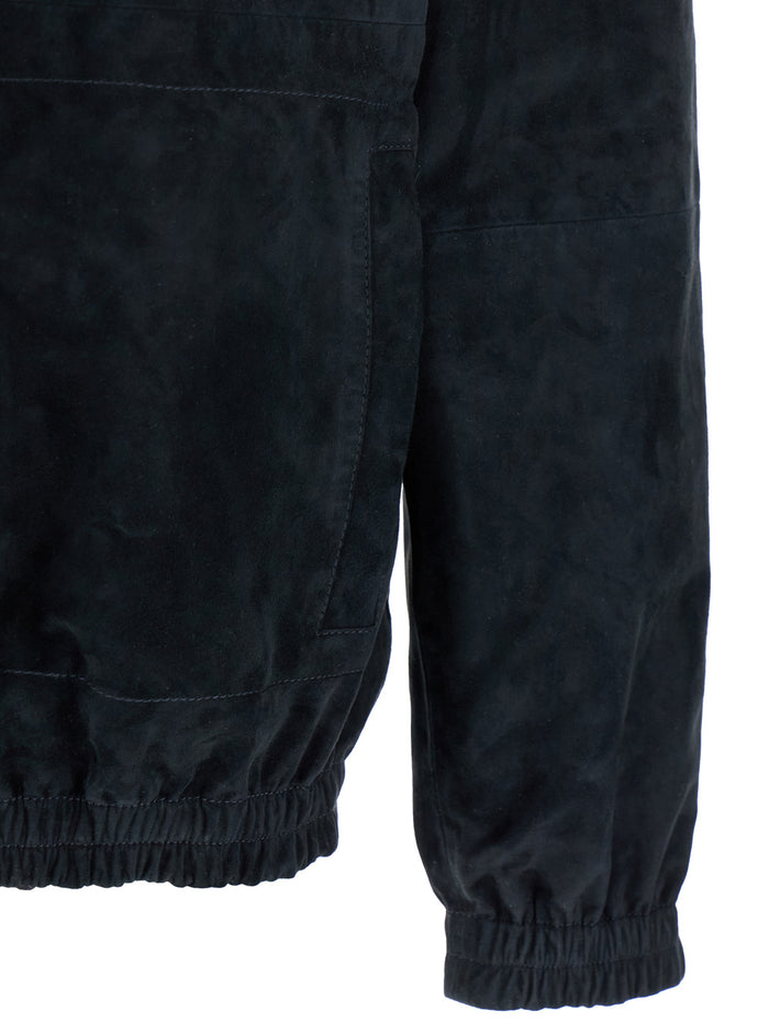 Dark Blue Reversible Jacket With Hood Suede And Tech Fabric Man Blu Lamb