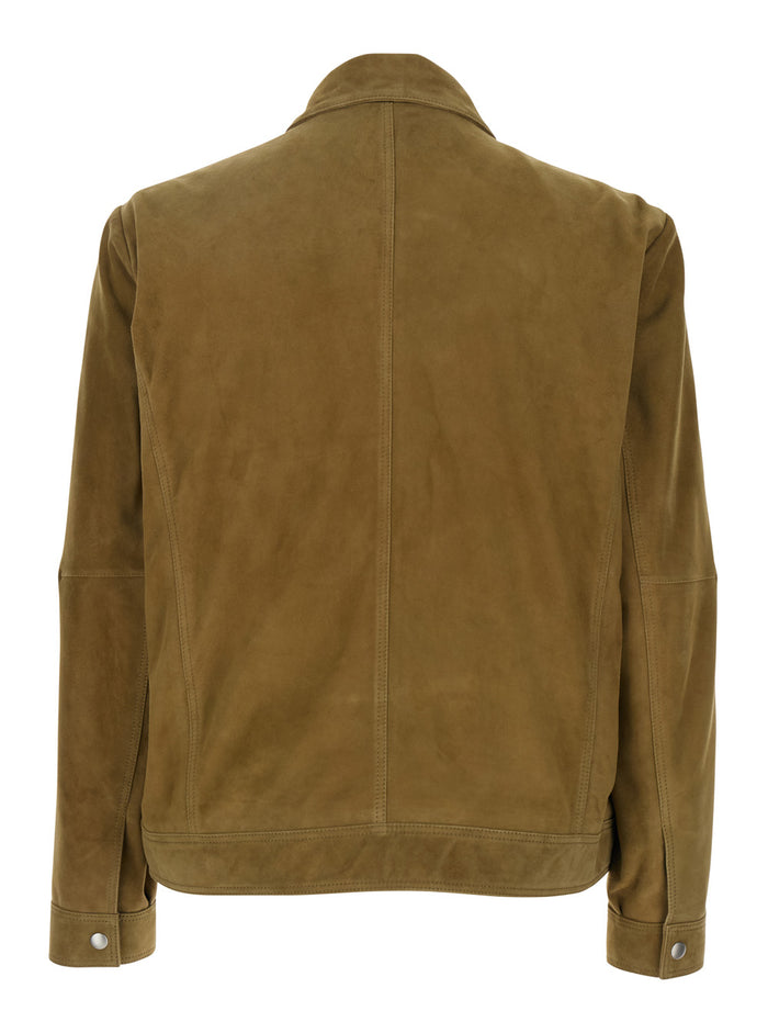 Brown Jacket With Classic Collar And Zip Closure Suede Man Goat