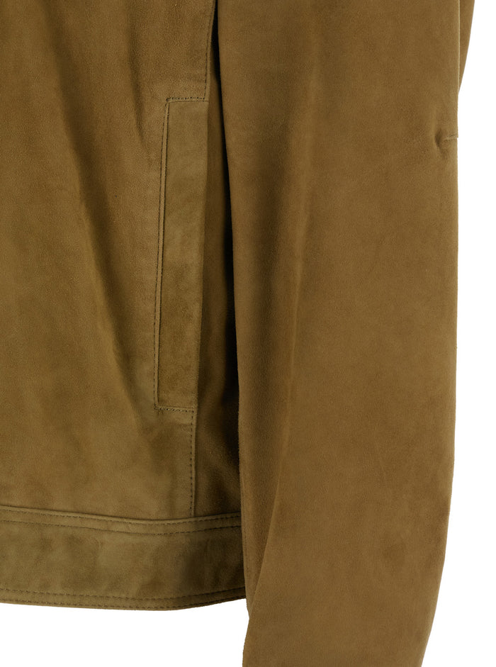 Brown Jacket With Classic Collar And Zip Closure Suede Man Goat